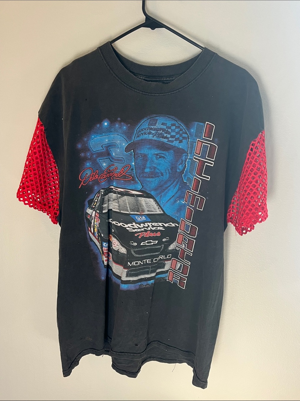 Vintage Dale Earnhardt Racing Graphic Tee with Red Mesh Sleeves